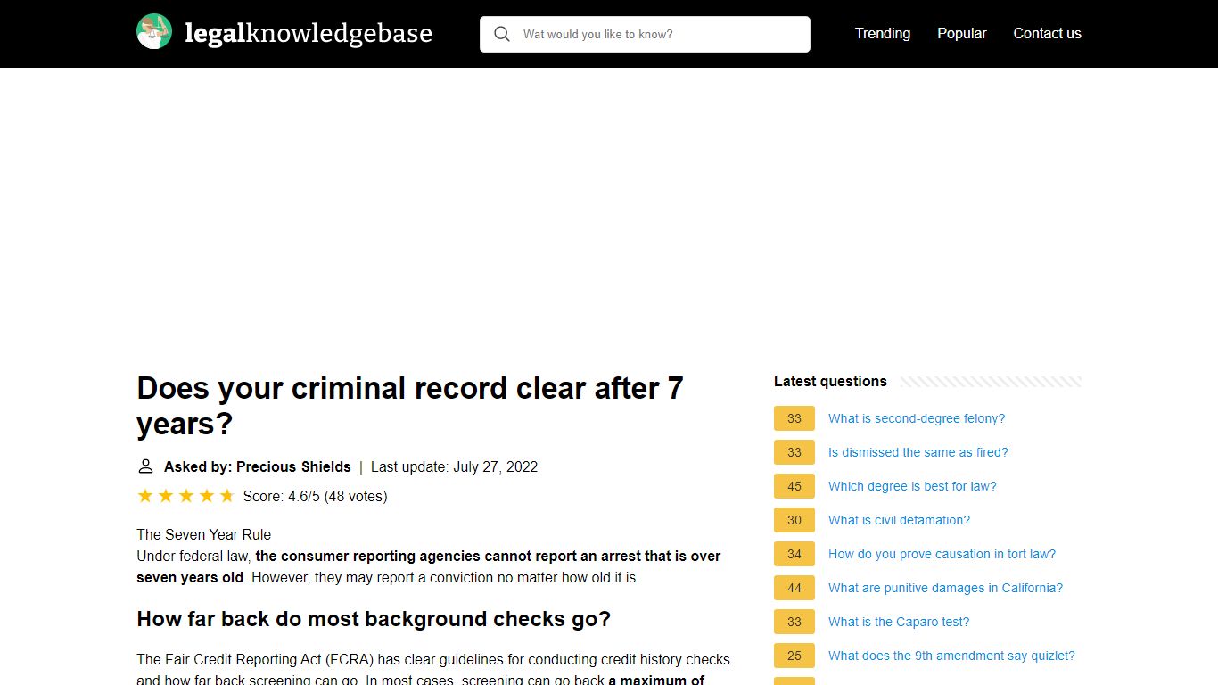 Does your criminal record clear after 7 years?